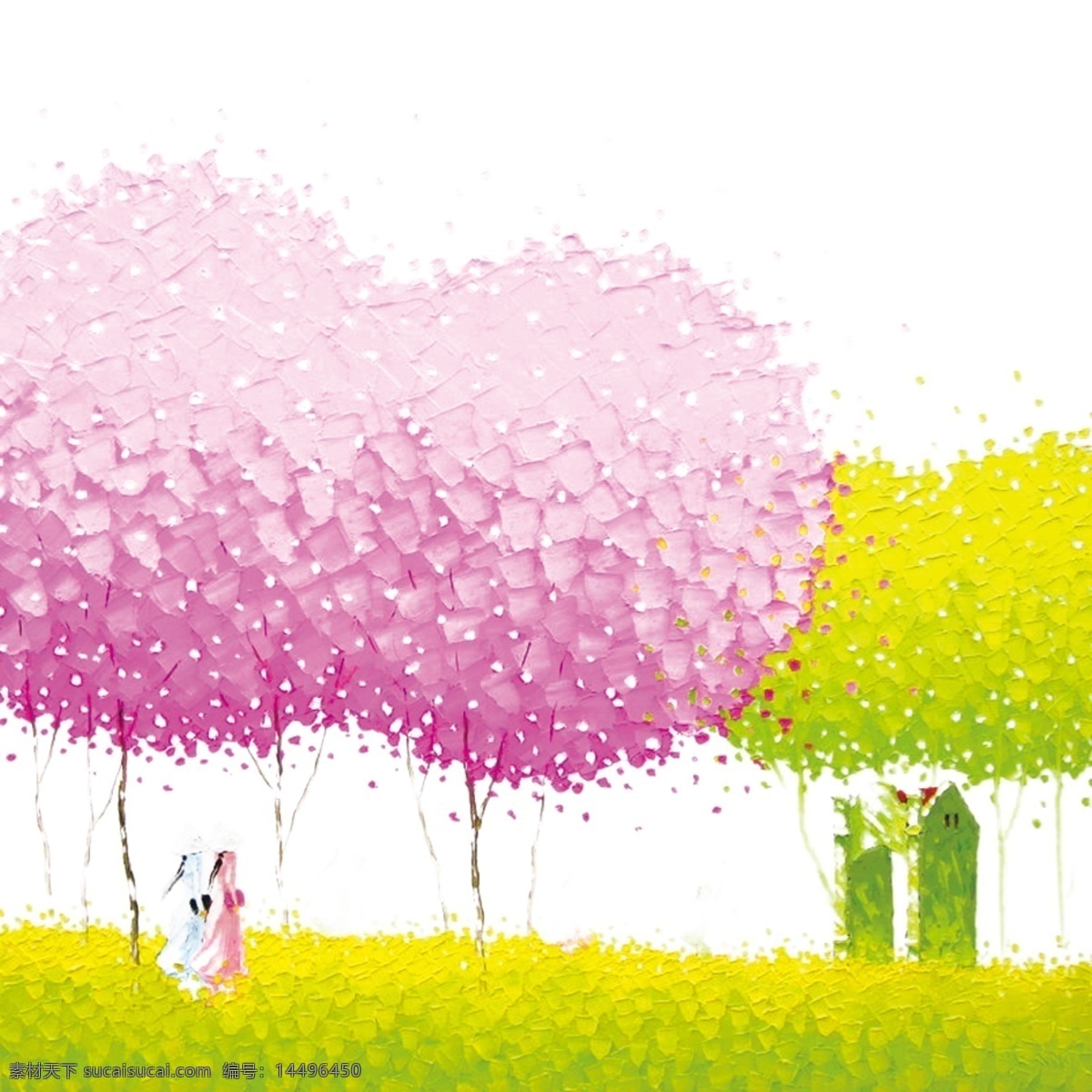 油画树 树 韩版树 少女颜色 房子 泰国油画树木 油画人物 唯美 韩版唯美 包装设计
