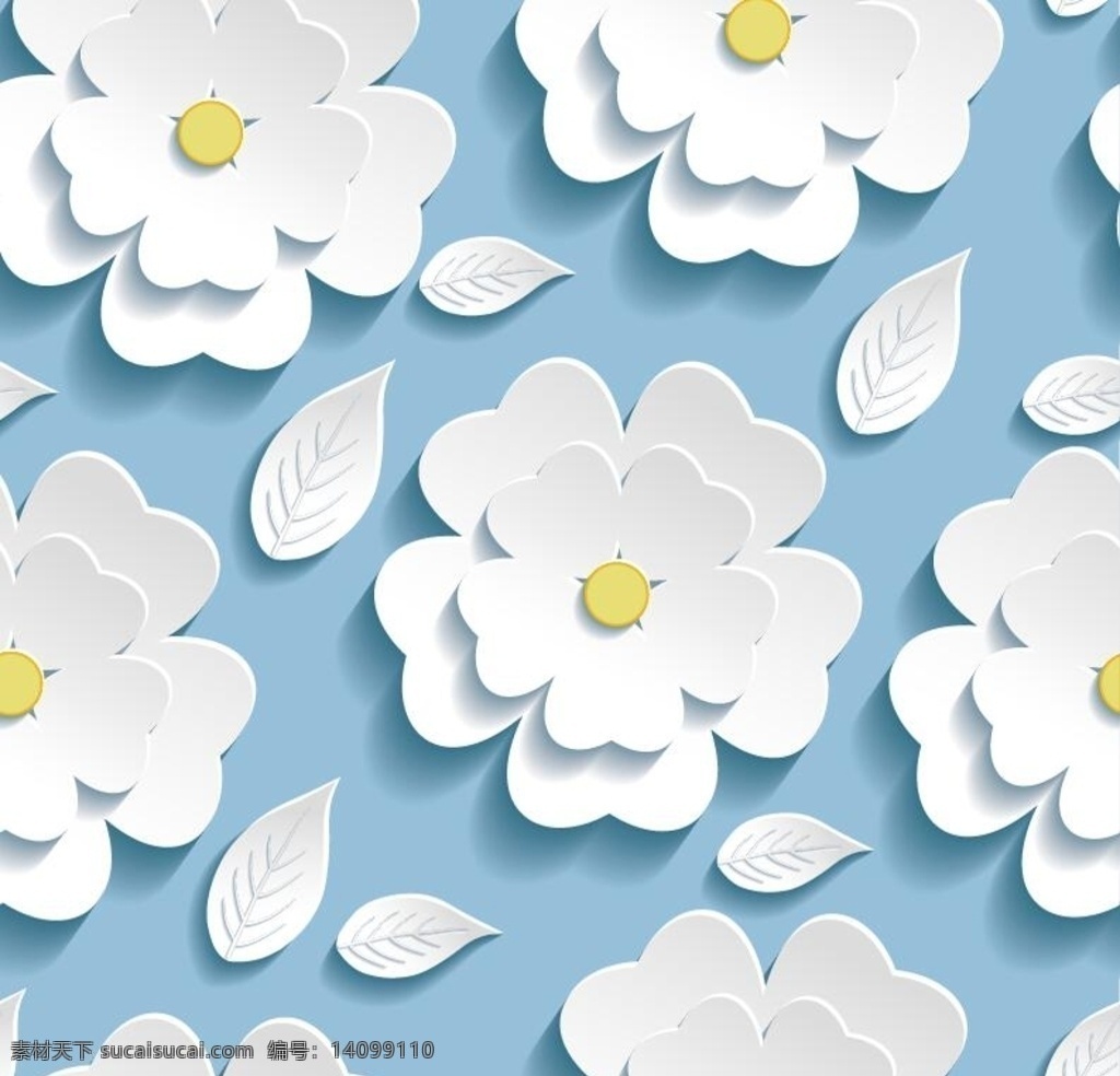 白色立体花 立体花 白色花 叶子 花朵 底纹 3d 树叶 3d立体素材 3d设计 3d作品